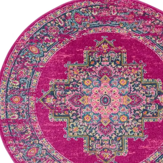 Fuchsia and Blue Distressed Area Rug Photo 6