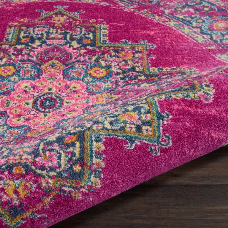 Fuchsia and Blue Distressed Area Rug Photo 5