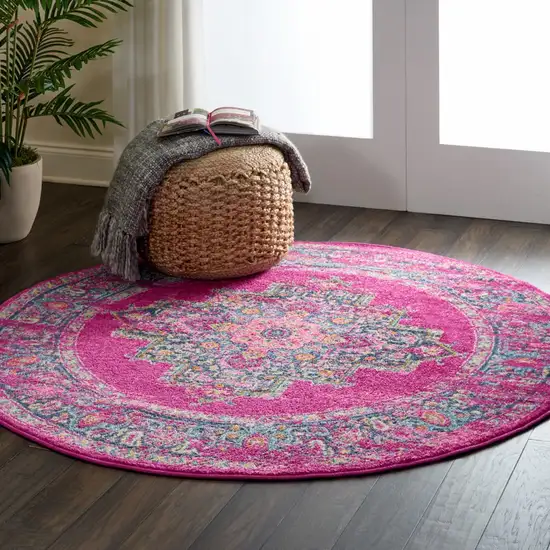 Fuchsia and Blue Distressed Area Rug Photo 5