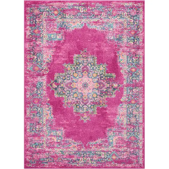 Fuchsia and Blue Distressed Area Rug Photo 1