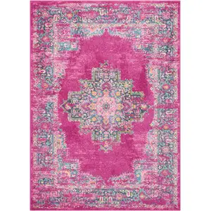 Photo of Fuchsia and Blue Distressed Area Rug