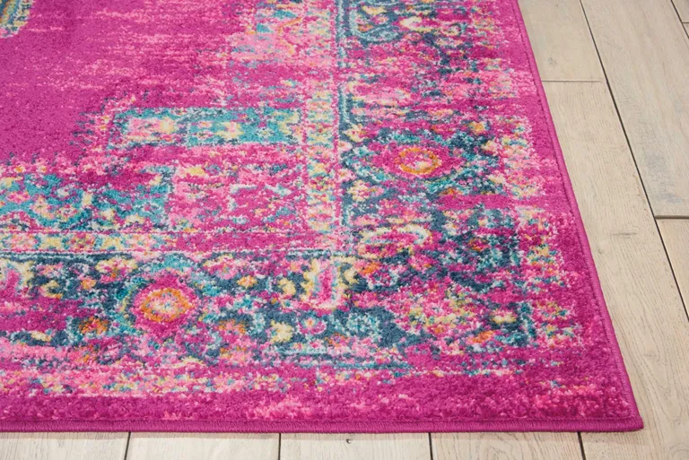 Fuchsia and Blue Distressed Area Rug Photo 5