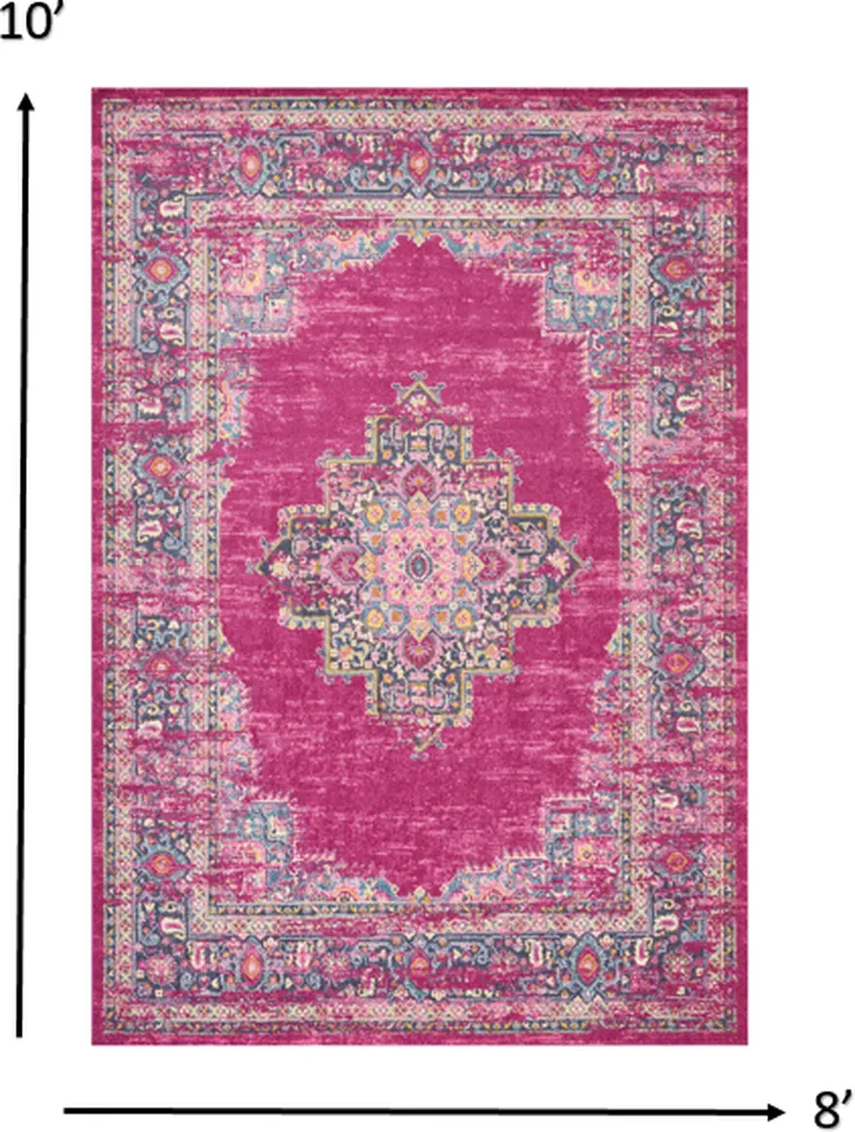 Fuchsia and Blue Distressed Area Rug Photo 2