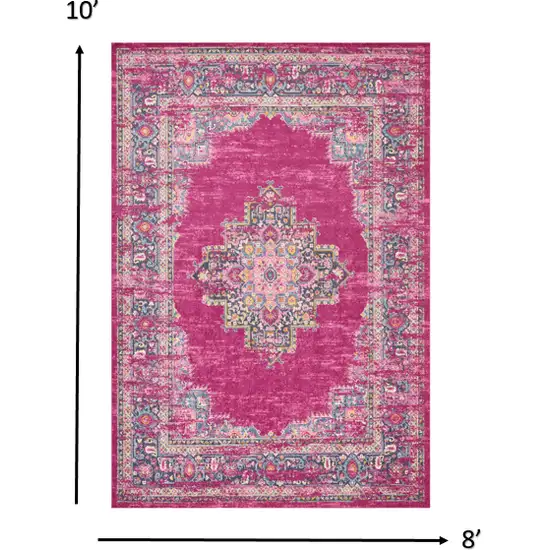 Fuchsia and Blue Distressed Area Rug Photo 2