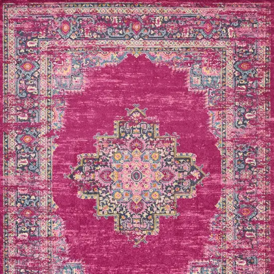 Fuchsia And Blue Oriental Distressed Area Rug Photo 6