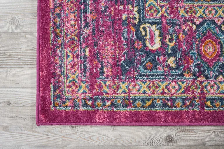 Fuchsia and Blue Distressed Area Rug Photo 3