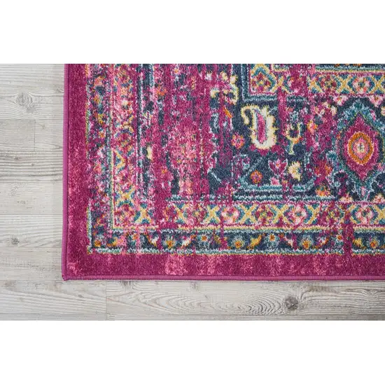 Fuchsia and Blue Distressed Area Rug Photo 3