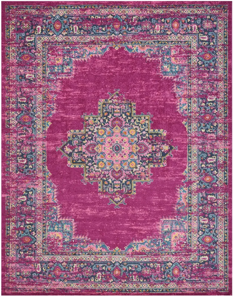 Fuchsia and Blue Distressed Area Rug Photo 1