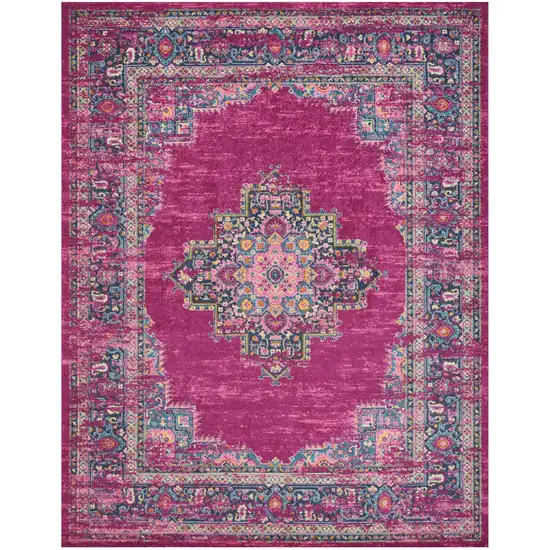 Fuchsia and Blue Distressed Area Rug Photo 1