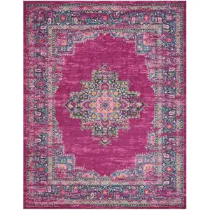 Photo of Fuchsia and Blue Distressed Area Rug