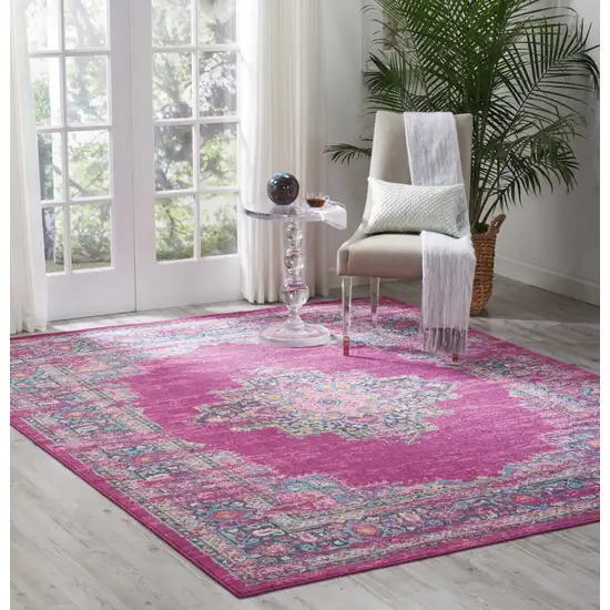 Fuchsia and Blue Distressed Area Rug Photo 5