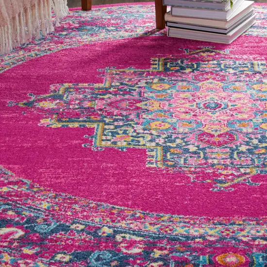 8' Fuchsia Round Power Loom Area Rug Photo 8