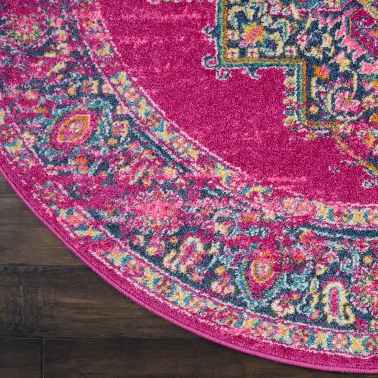 Fuchsia and Blue Distressed Area Rug Photo 4