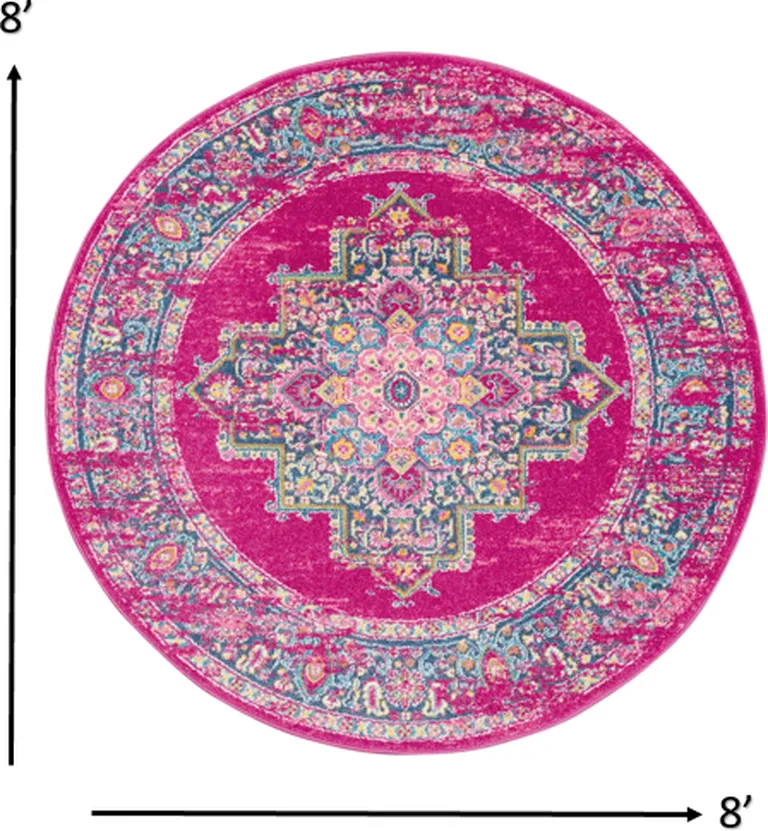 Fuchsia and Blue Distressed Area Rug Photo 3