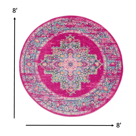 Fuchsia and Blue Distressed Area Rug Photo 3