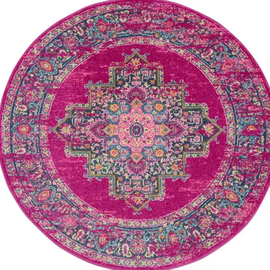 Fuchsia and Blue Distressed Area Rug Photo 9