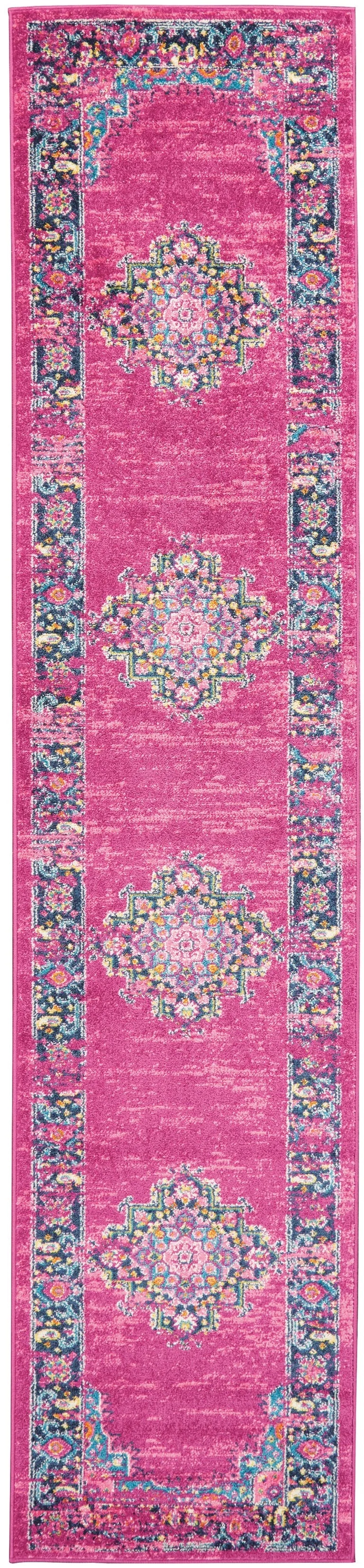 Fuchsia and Blue Distressed Runner Rug Photo 1