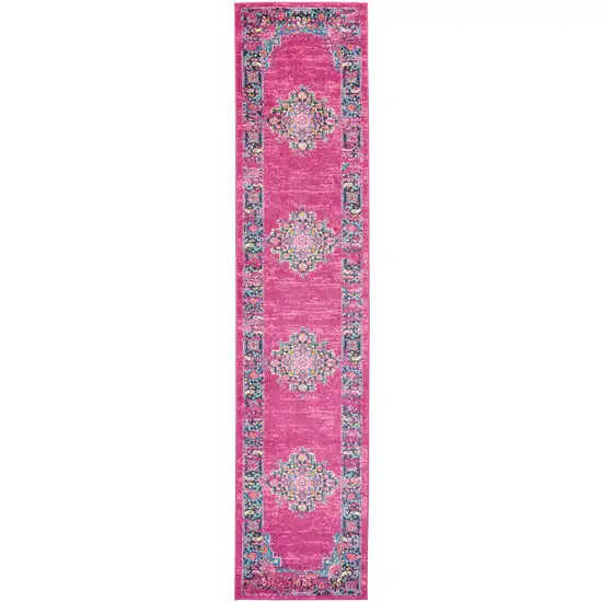 Fuchsia and Blue Distressed Runner Rug Photo 1