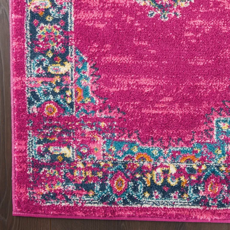 Fuchsia and Blue Distressed Runner Rug Photo 3