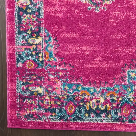 Fuchsia and Blue Distressed Runner Rug Photo 3