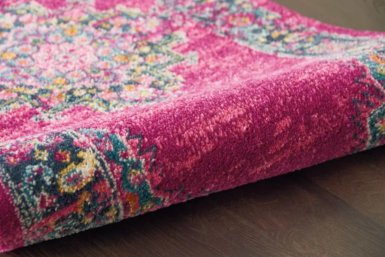 Fuchsia and Blue Distressed Runner Rug Photo 4