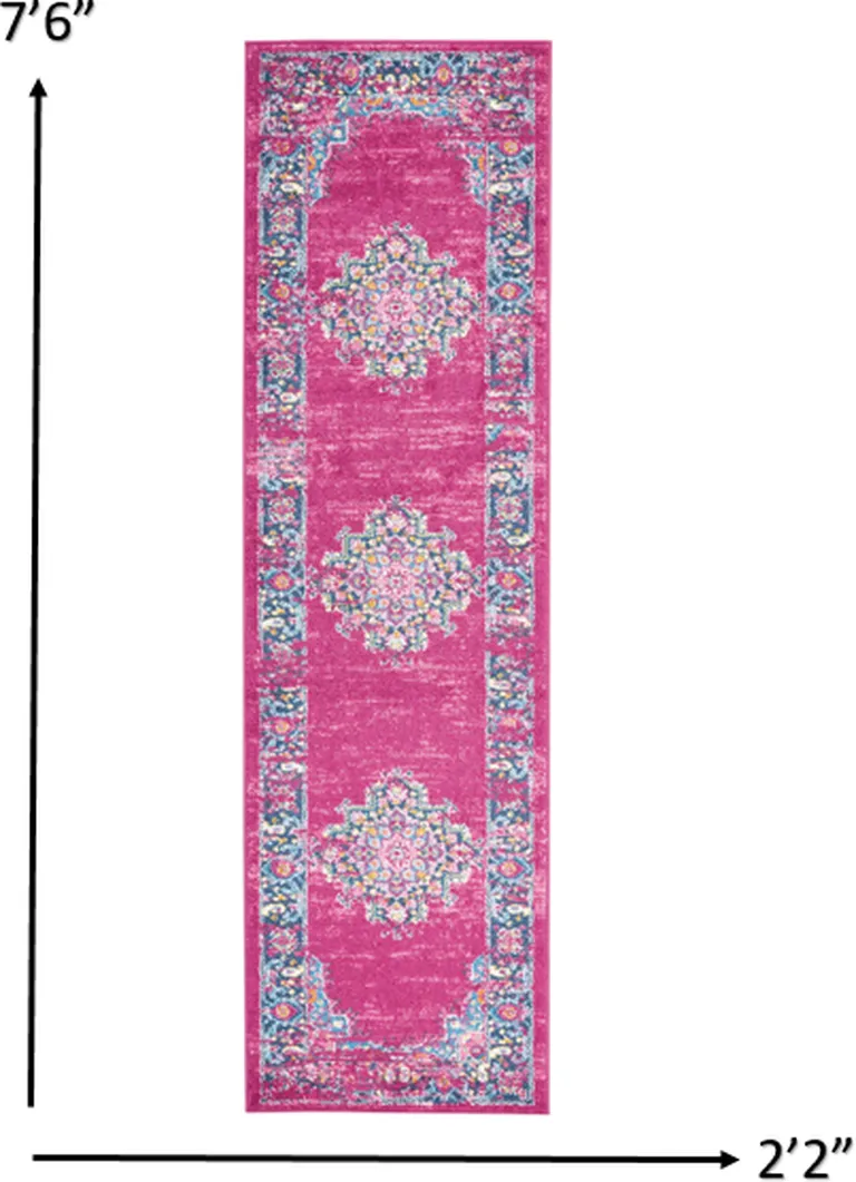 Fuchsia and Blue Distressed Runner Rug Photo 2