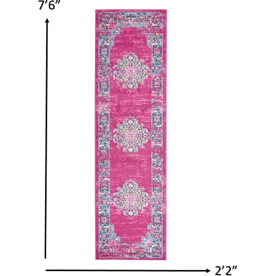 Fuchsia and Blue Distressed Runner Rug Photo 2