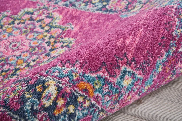 Fuchsia and Blue Distressed Runner Rug Photo 4