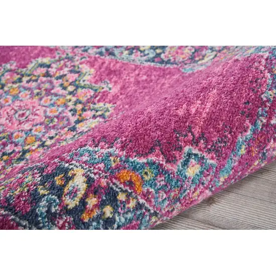 Fuchsia and Blue Distressed Runner Rug Photo 4