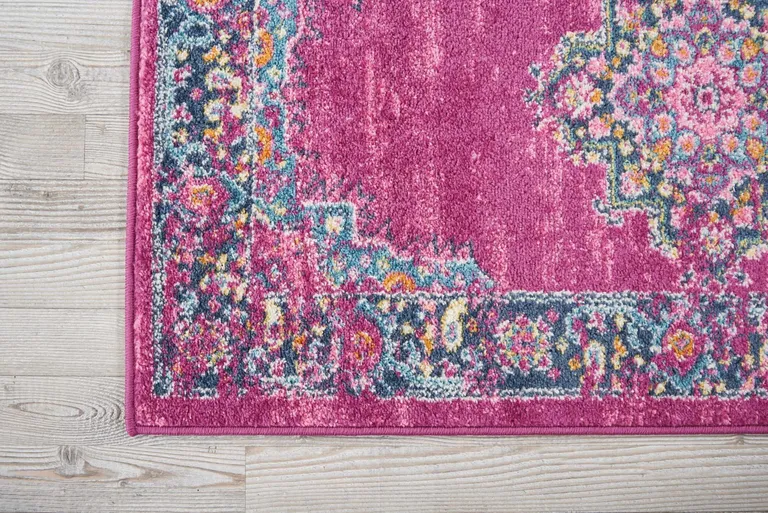 Fuchsia and Blue Distressed Runner Rug Photo 3