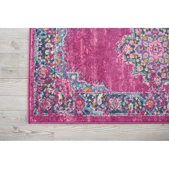 Fuchsia and Blue Distressed Runner Rug Photo 3