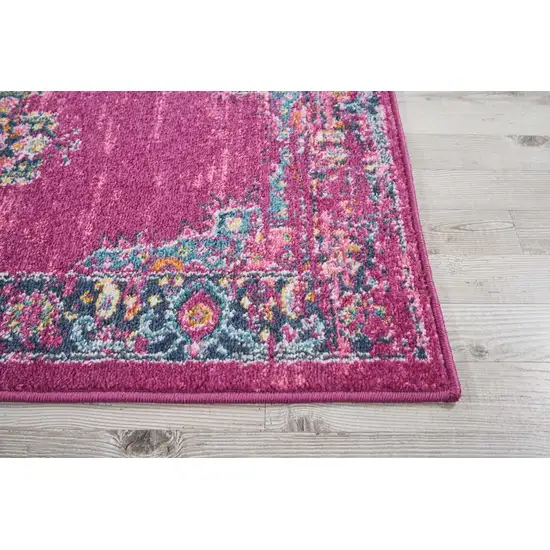 Fuchsia and Blue Distressed Runner Rug Photo 6