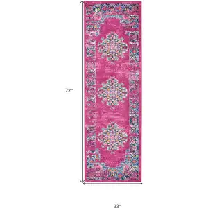 Photo of Fuchsia and Blue Distressed Runner Rug