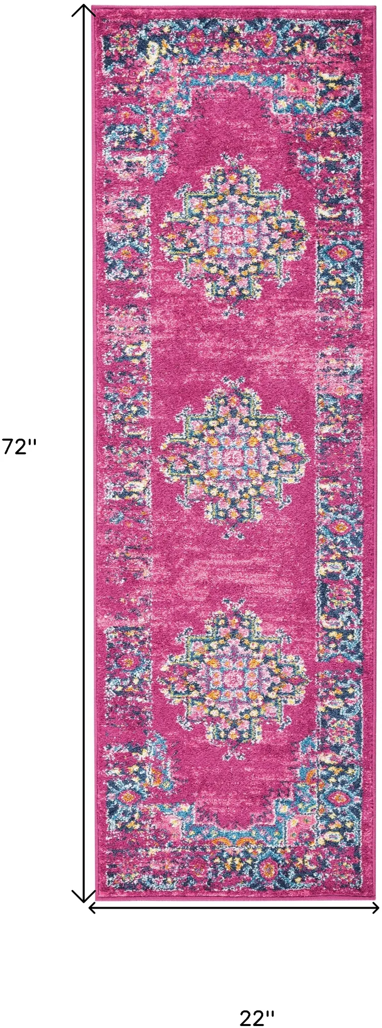 Fuchsia and Blue Distressed Runner Rug Photo 1