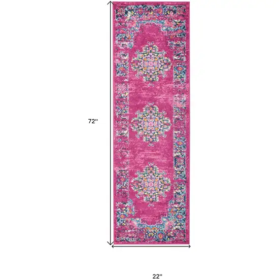 Fuchsia and Blue Distressed Runner Rug Photo 4