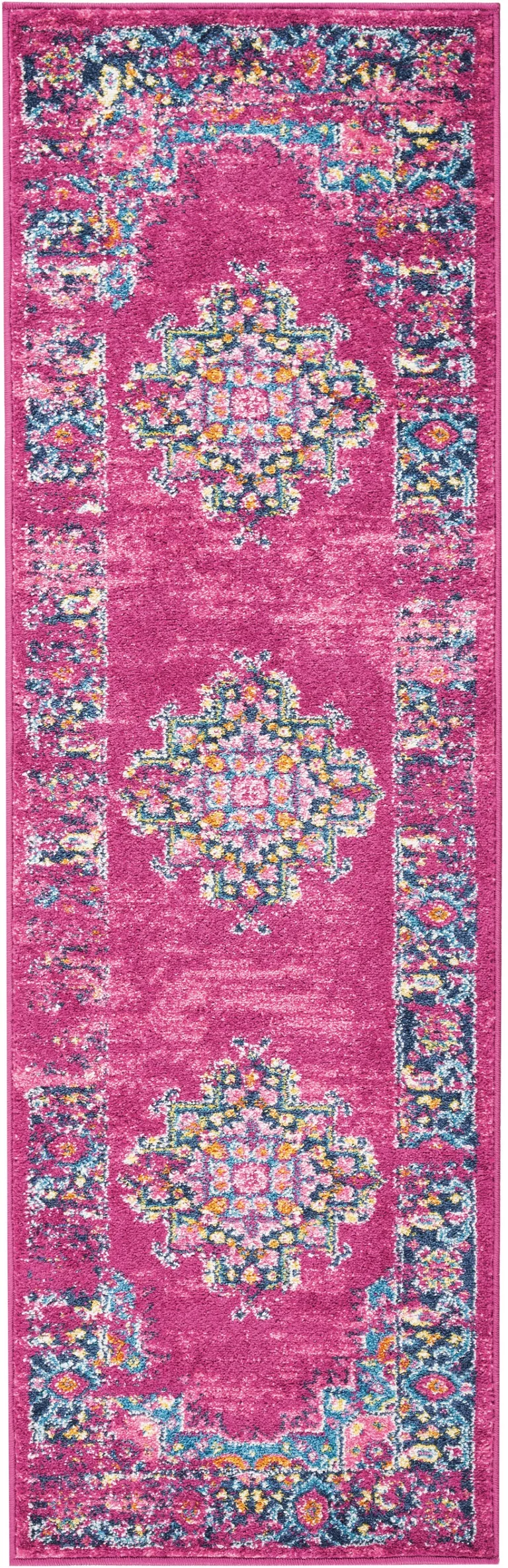 Fuchsia and Blue Distressed Runner Rug Photo 2