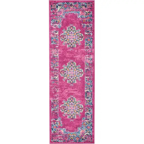 Fuchsia and Blue Distressed Runner Rug Photo 1