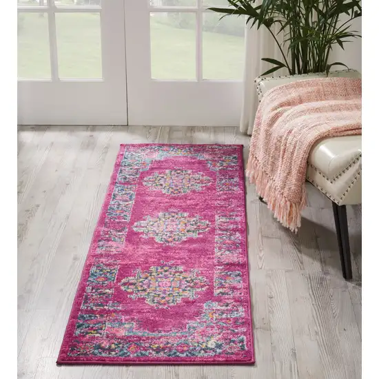 6' Fuchsia Power Loom Runner Rug Photo 6