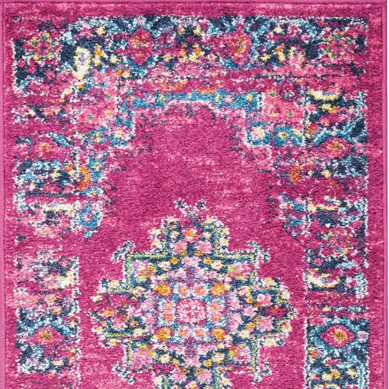 Fuchsia and Blue Distressed Runner Rug Photo 3
