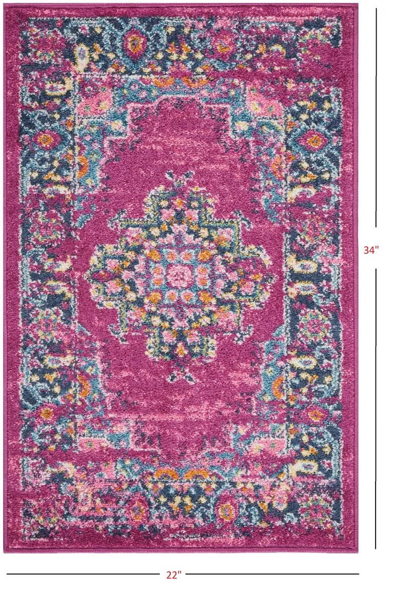 Fuchsia and Blue Distressed Scatter Rug Photo 2