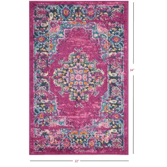 Fuchsia and Blue Distressed Scatter Rug Photo 2