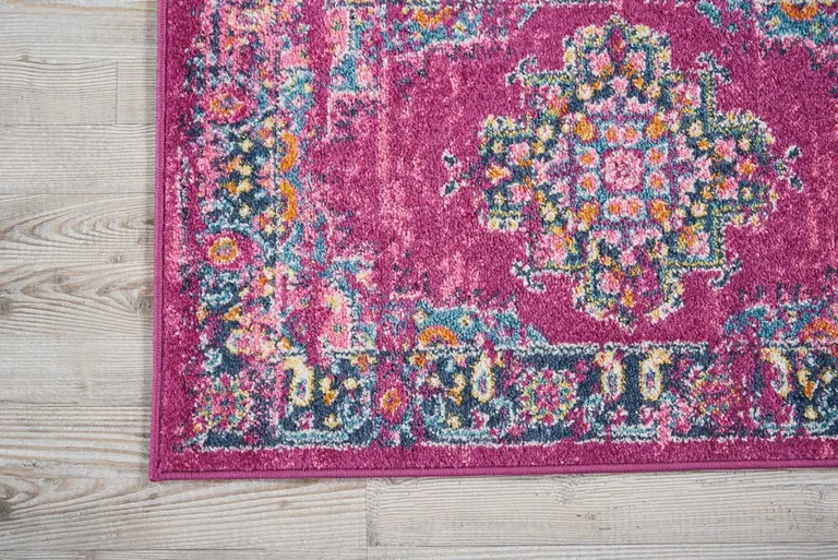 Fuchsia and Blue Distressed Scatter Rug Photo 3