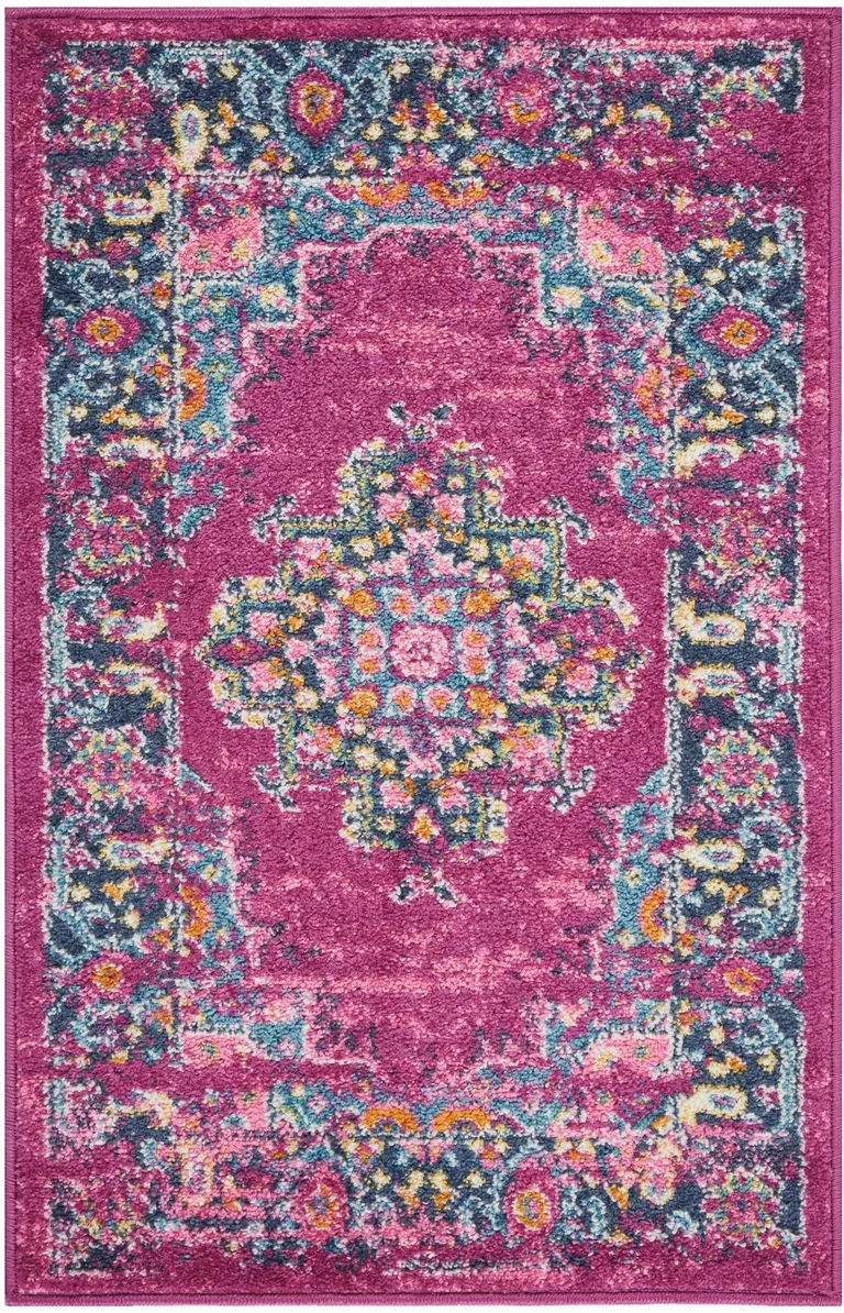 Fuchsia and Blue Distressed Scatter Rug Photo 1