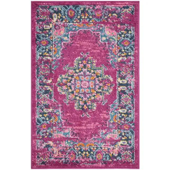 Fuchsia and Blue Distressed Scatter Rug Photo 1