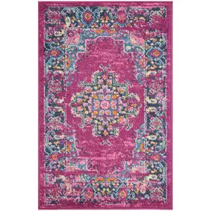 Photo of Fuchsia and Blue Distressed Scatter Rug