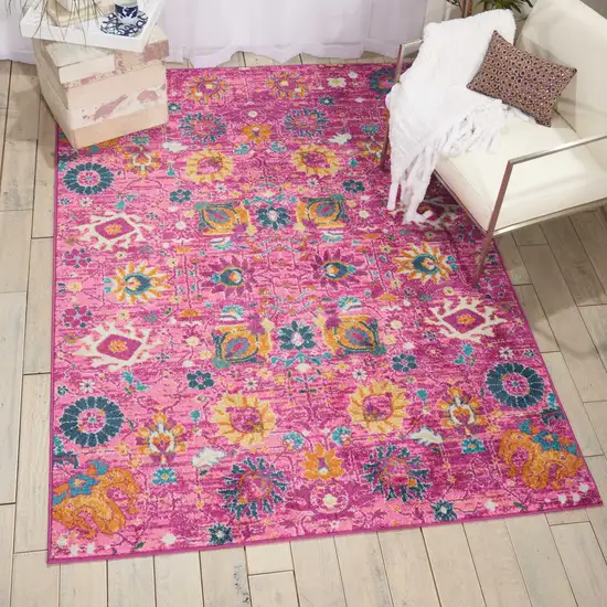 Fuchsia And Orange Floral Distressed Area Rug Photo 7