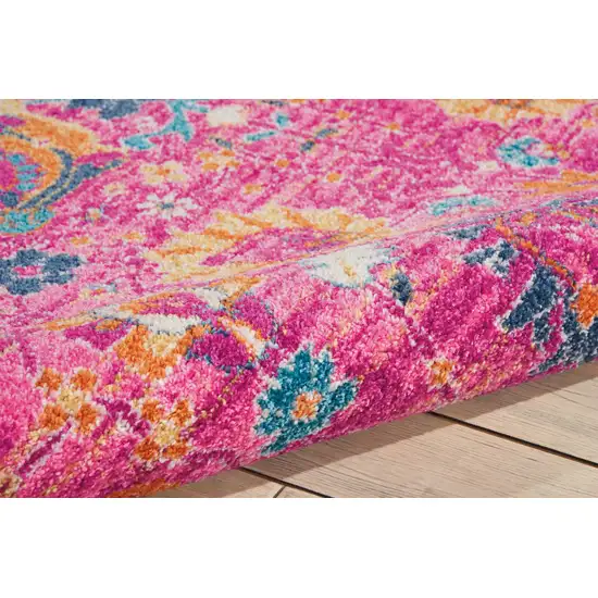 Fuchsia And Orange Floral Distressed Area Rug Photo 6