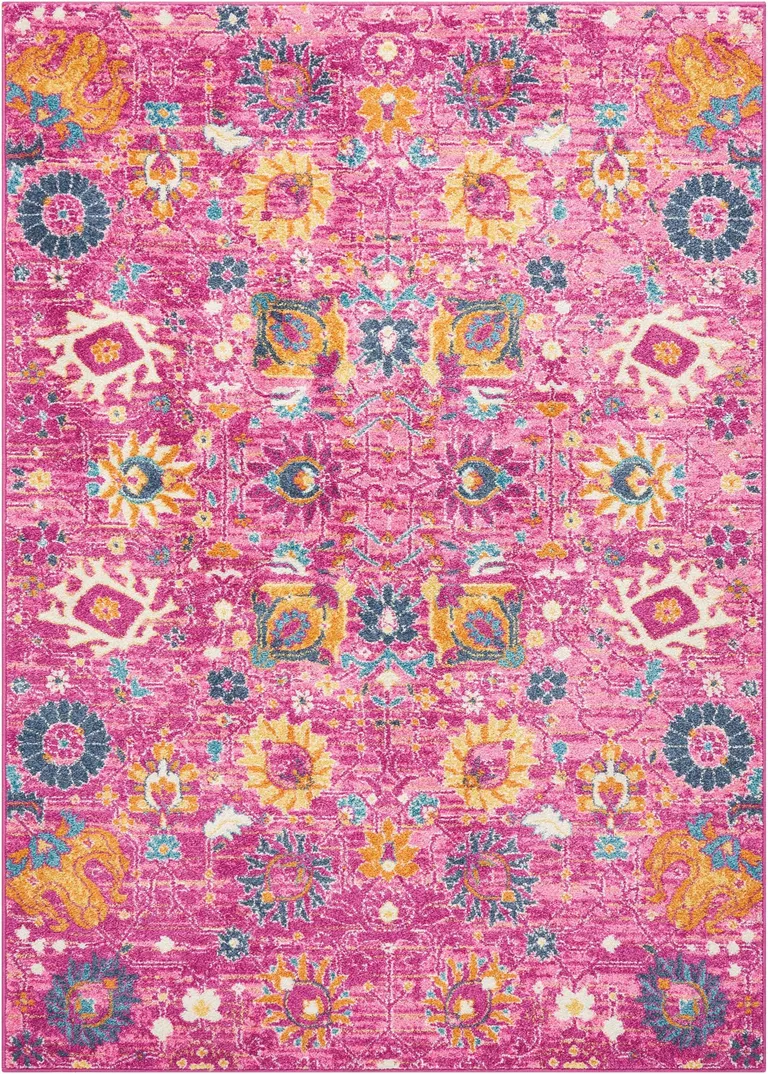 Fuchsia and Orange Distressed Area Rug Photo 5