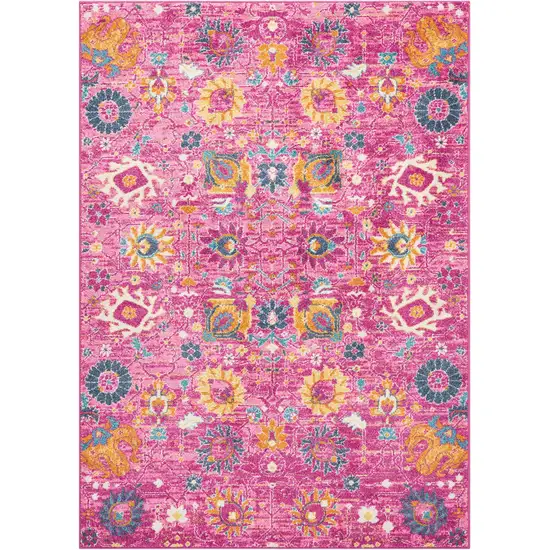 Fuchsia And Orange Floral Distressed Area Rug Photo 3