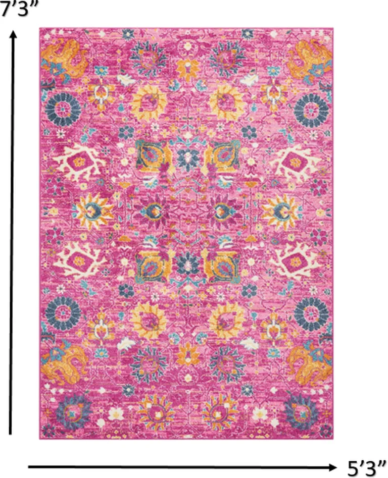 Fuchsia and Orange Distressed Area Rug Photo 1